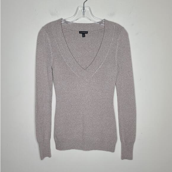 Express cream beige cotton blend long sleeve v-neck sweater - small - Picture 1 of 5